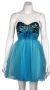 Strapless Flowered Waistline Sequin Party Dress in Turquoise/Olive Green